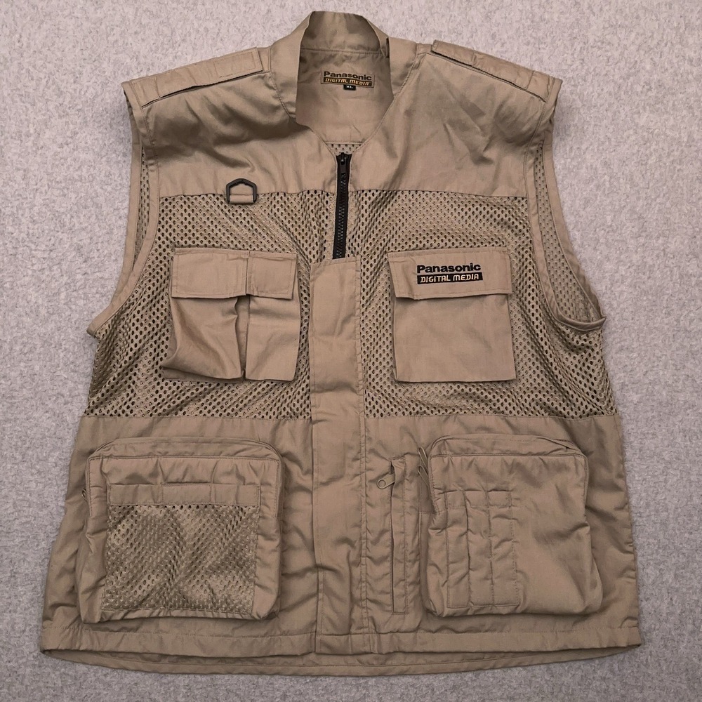 Vintage Panasonic Digital Media Safari Vest XL Tan Padded Photographer Cameraman